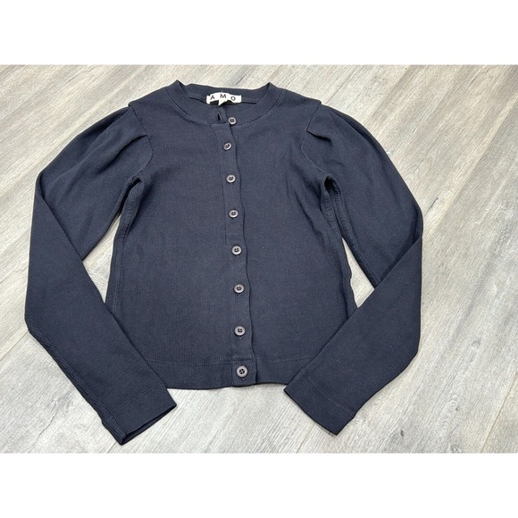 Amo Women's Black Knit Puff Sleeve Button Up Cardigan Sweater Size Medium - Picture 3 of 10